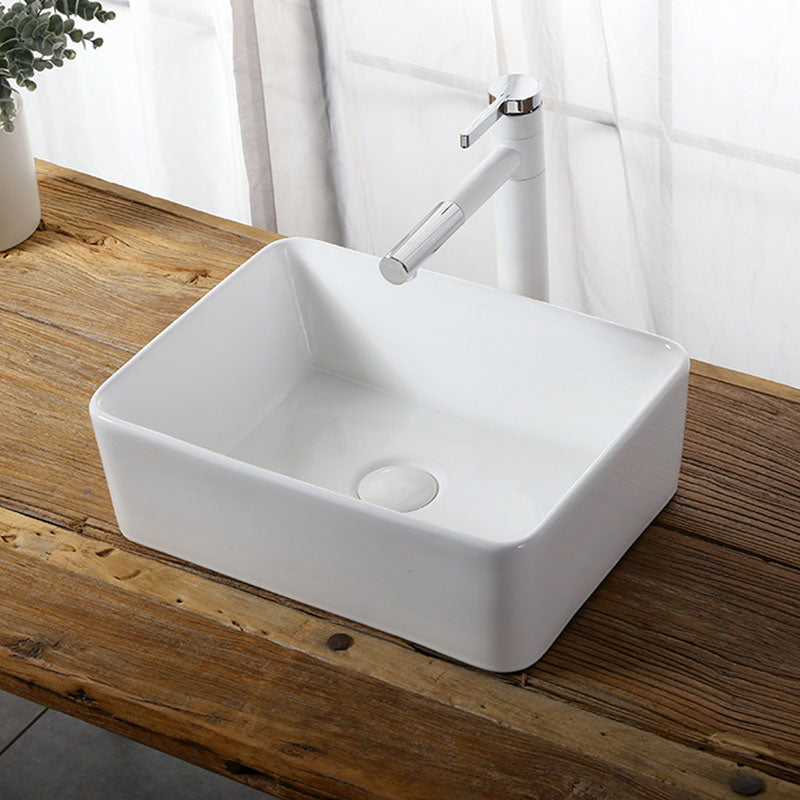 Modern Vessel Bathroom Sink Rectangular Porcelain Drain Vessel Sink(Not Included Faucet) Clearhalo 'Bathroom Remodel & Bathroom Fixtures' 'Bathroom Sinks & Faucet Components' 'Bathroom Sinks' 'bathroom_sink' 'Home Improvement' 'home_improvement' 'home_improvement_bathroom_sink' 6849408