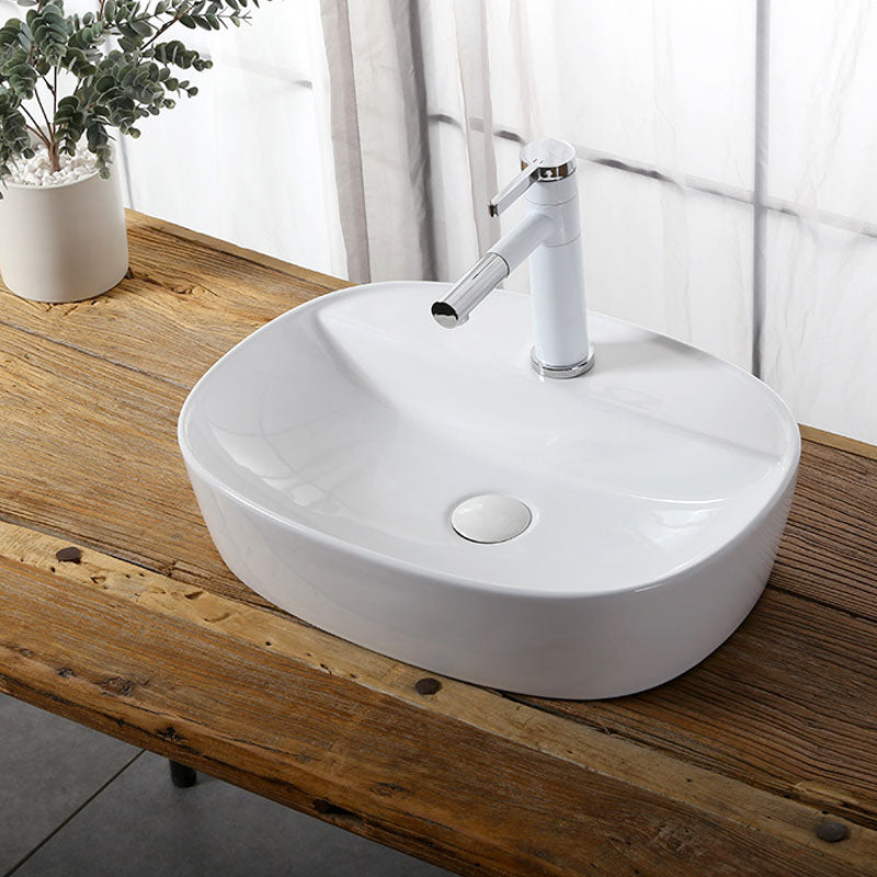 Modern Vessel Bathroom Sink Rectangular Porcelain Drain Vessel Sink(Not Included Faucet) 19.7"L x 15.2"W x 5.1"H Clearhalo 'Bathroom Remodel & Bathroom Fixtures' 'Bathroom Sinks & Faucet Components' 'Bathroom Sinks' 'bathroom_sink' 'Home Improvement' 'home_improvement' 'home_improvement_bathroom_sink' 6849413