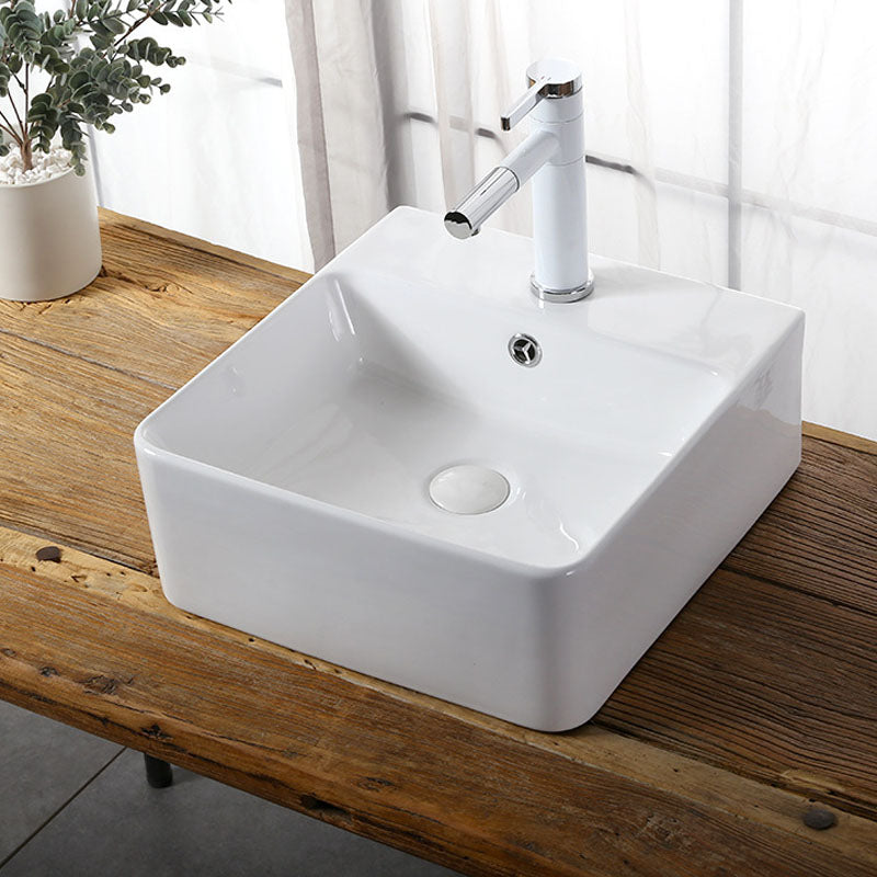 Modern Vessel Bathroom Sink Rectangular Porcelain Drain Vessel Sink(Not Included Faucet) 15.7"L x 16.5"W x 6.1"H Clearhalo 'Bathroom Remodel & Bathroom Fixtures' 'Bathroom Sinks & Faucet Components' 'Bathroom Sinks' 'bathroom_sink' 'Home Improvement' 'home_improvement' 'home_improvement_bathroom_sink' 6849415