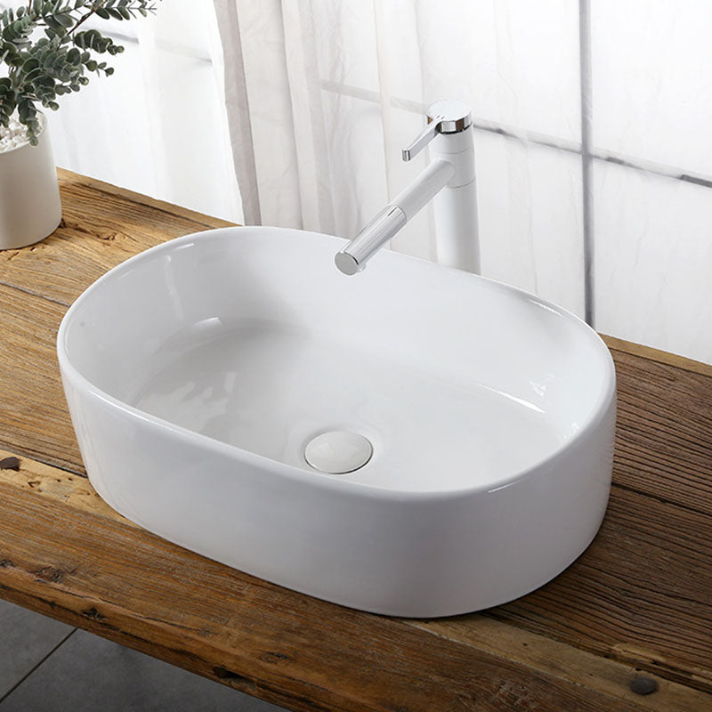 Modern Vessel Bathroom Sink Rectangular Porcelain Drain Vessel Sink(Not Included Faucet) Clearhalo 'Bathroom Remodel & Bathroom Fixtures' 'Bathroom Sinks & Faucet Components' 'Bathroom Sinks' 'bathroom_sink' 'Home Improvement' 'home_improvement' 'home_improvement_bathroom_sink' 6849416