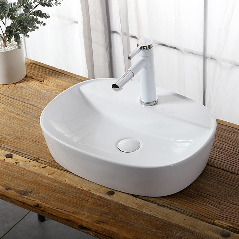Modern Vessel Bathroom Sink Rectangular Porcelain Drain Vessel Sink(Not Included Faucet) Clearhalo 'Bathroom Remodel & Bathroom Fixtures' 'Bathroom Sinks & Faucet Components' 'Bathroom Sinks' 'bathroom_sink' 'Home Improvement' 'home_improvement' 'home_improvement_bathroom_sink' 6849418