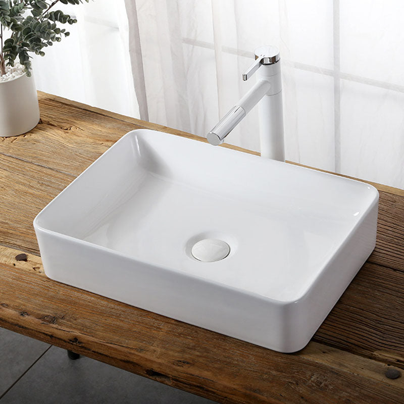 Modern Vessel Bathroom Sink Rectangular Porcelain Drain Vessel Sink(Not Included Faucet) Clearhalo 'Bathroom Remodel & Bathroom Fixtures' 'Bathroom Sinks & Faucet Components' 'Bathroom Sinks' 'bathroom_sink' 'Home Improvement' 'home_improvement' 'home_improvement_bathroom_sink' 6849421