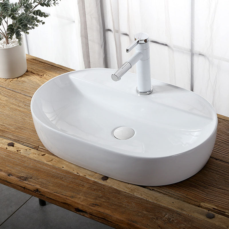 Modern Vessel Bathroom Sink Rectangular Porcelain Drain Vessel Sink(Not Included Faucet) 24"L x 16"W x 5"H Clearhalo 'Bathroom Remodel & Bathroom Fixtures' 'Bathroom Sinks & Faucet Components' 'Bathroom Sinks' 'bathroom_sink' 'Home Improvement' 'home_improvement' 'home_improvement_bathroom_sink' 6849423