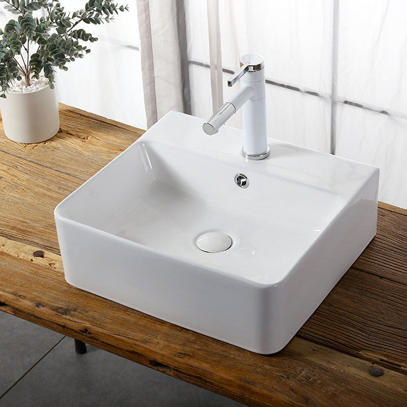 Modern Vessel Bathroom Sink Rectangular Porcelain Drain Vessel Sink(Not Included Faucet) 18"L x 17"W x 6"H Clearhalo 'Bathroom Remodel & Bathroom Fixtures' 'Bathroom Sinks & Faucet Components' 'Bathroom Sinks' 'bathroom_sink' 'Home Improvement' 'home_improvement' 'home_improvement_bathroom_sink' 6849425