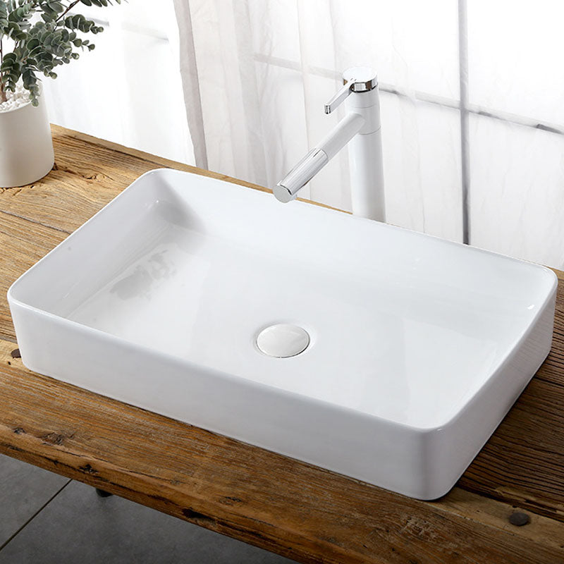Modern Vessel Bathroom Sink Rectangular Porcelain Drain Vessel Sink(Not Included Faucet) 24"L x 14"W x 4"H Clearhalo 'Bathroom Remodel & Bathroom Fixtures' 'Bathroom Sinks & Faucet Components' 'Bathroom Sinks' 'bathroom_sink' 'Home Improvement' 'home_improvement' 'home_improvement_bathroom_sink' 6849429
