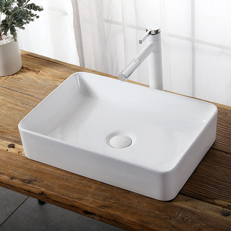 Modern Vessel Bathroom Sink Rectangular Porcelain Drain Vessel Sink(Not Included Faucet) 20"L x 14"W x 4"H Clearhalo 'Bathroom Remodel & Bathroom Fixtures' 'Bathroom Sinks & Faucet Components' 'Bathroom Sinks' 'bathroom_sink' 'Home Improvement' 'home_improvement' 'home_improvement_bathroom_sink' 6849430