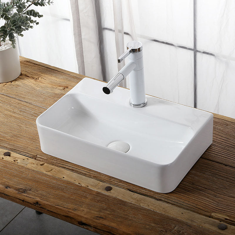 Modern Vessel Bathroom Sink Rectangular Porcelain Drain Vessel Sink(Not Included Faucet) 18"L x 11"W x 4"H Clearhalo 'Bathroom Remodel & Bathroom Fixtures' 'Bathroom Sinks & Faucet Components' 'Bathroom Sinks' 'bathroom_sink' 'Home Improvement' 'home_improvement' 'home_improvement_bathroom_sink' 6849432