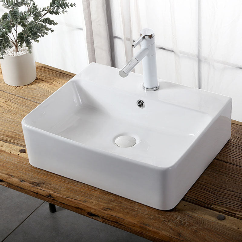 Modern Vessel Bathroom Sink Rectangular Porcelain Drain Vessel Sink(Not Included Faucet) 21"L x 17"W x 6"H Clearhalo 'Bathroom Remodel & Bathroom Fixtures' 'Bathroom Sinks & Faucet Components' 'Bathroom Sinks' 'bathroom_sink' 'Home Improvement' 'home_improvement' 'home_improvement_bathroom_sink' 6849435