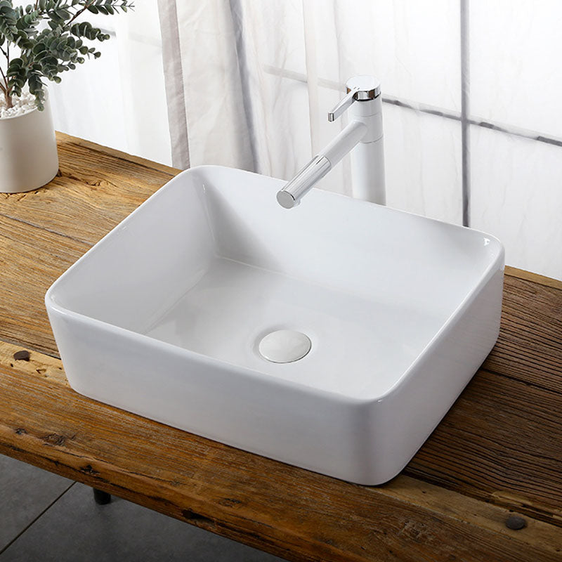Modern Vessel Bathroom Sink Rectangular Porcelain Drain Vessel Sink(Not Included Faucet) 19"L x 15"W x 5"H Clearhalo 'Bathroom Remodel & Bathroom Fixtures' 'Bathroom Sinks & Faucet Components' 'Bathroom Sinks' 'bathroom_sink' 'Home Improvement' 'home_improvement' 'home_improvement_bathroom_sink' 6849436