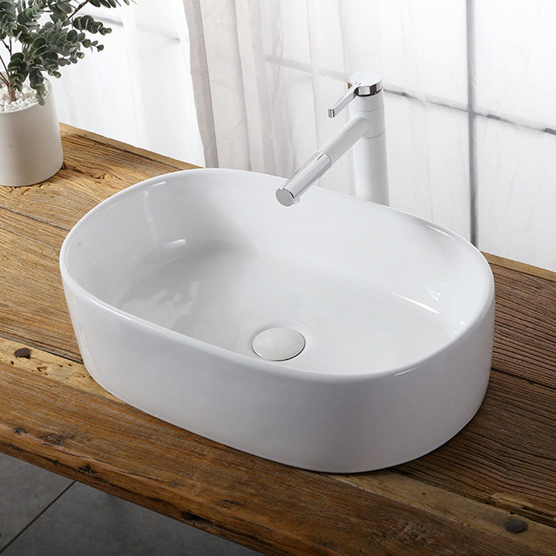 Modern Vessel Bathroom Sink Rectangular Porcelain Drain Vessel Sink(Not Included Faucet) 22"L x 14"W x 6"H Clearhalo 'Bathroom Remodel & Bathroom Fixtures' 'Bathroom Sinks & Faucet Components' 'Bathroom Sinks' 'bathroom_sink' 'Home Improvement' 'home_improvement' 'home_improvement_bathroom_sink' 6849439