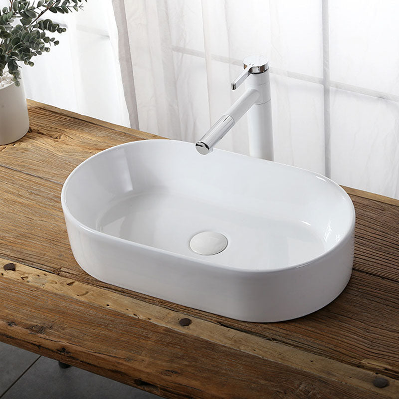 Modern Vessel Bathroom Sink Rectangular Porcelain Drain Vessel Sink(Not Included Faucet) 21"L x 12"W x 4"H Clearhalo 'Bathroom Remodel & Bathroom Fixtures' 'Bathroom Sinks & Faucet Components' 'Bathroom Sinks' 'bathroom_sink' 'Home Improvement' 'home_improvement' 'home_improvement_bathroom_sink' 6849440