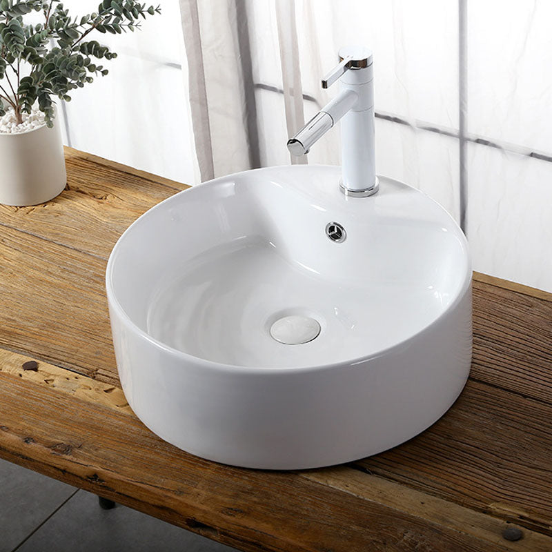 Modern Vessel Bathroom Sink Rectangular Porcelain Drain Vessel Sink(Not Included Faucet) 18"L x 18"W x 6"H Clearhalo 'Bathroom Remodel & Bathroom Fixtures' 'Bathroom Sinks & Faucet Components' 'Bathroom Sinks' 'bathroom_sink' 'Home Improvement' 'home_improvement' 'home_improvement_bathroom_sink' 6849441
