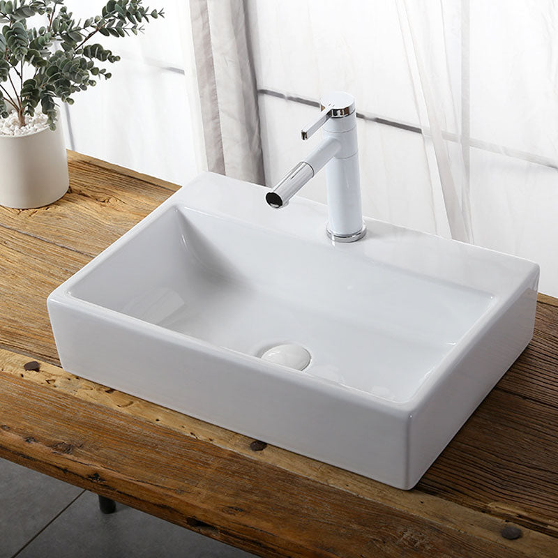 Modern Vessel Bathroom Sink Rectangular Porcelain Drain Vessel Sink(Not Included Faucet) 21"L x 14"W x 5"H Clearhalo 'Bathroom Remodel & Bathroom Fixtures' 'Bathroom Sinks & Faucet Components' 'Bathroom Sinks' 'bathroom_sink' 'Home Improvement' 'home_improvement' 'home_improvement_bathroom_sink' 6849447