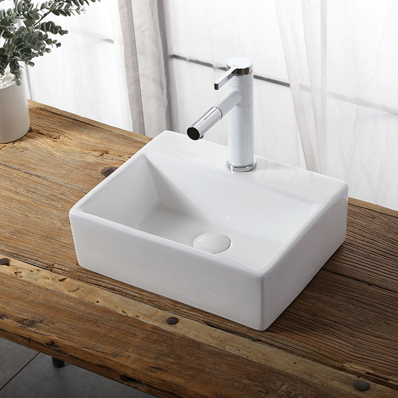 Modern Vessel Bathroom Sink Rectangular Porcelain Drain Vessel Sink(Not Included Faucet) 15"L x 12"W x 5"H Clearhalo 'Bathroom Remodel & Bathroom Fixtures' 'Bathroom Sinks & Faucet Components' 'Bathroom Sinks' 'bathroom_sink' 'Home Improvement' 'home_improvement' 'home_improvement_bathroom_sink' 6849448