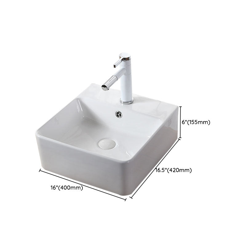 Modern Vessel Bathroom Sink Rectangular Porcelain Drain Vessel Sink(Not Included Faucet) Clearhalo 'Bathroom Remodel & Bathroom Fixtures' 'Bathroom Sinks & Faucet Components' 'Bathroom Sinks' 'bathroom_sink' 'Home Improvement' 'home_improvement' 'home_improvement_bathroom_sink' 6849455
