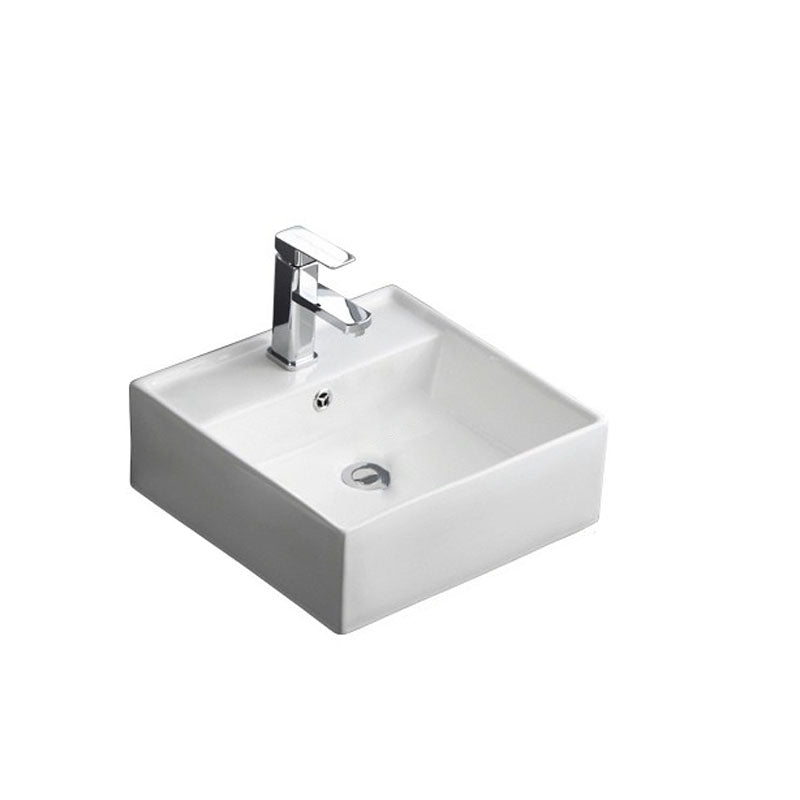 Classical White Bathroom Sink Porcelain Trough Bathroom Sink 16"L x 16"W x 6"H Sink with Faucet Clearhalo 'Bathroom Remodel & Bathroom Fixtures' 'Bathroom Sinks & Faucet Components' 'Bathroom Sinks' 'bathroom_sink' 'Home Improvement' 'home_improvement' 'home_improvement_bathroom_sink' 6849623