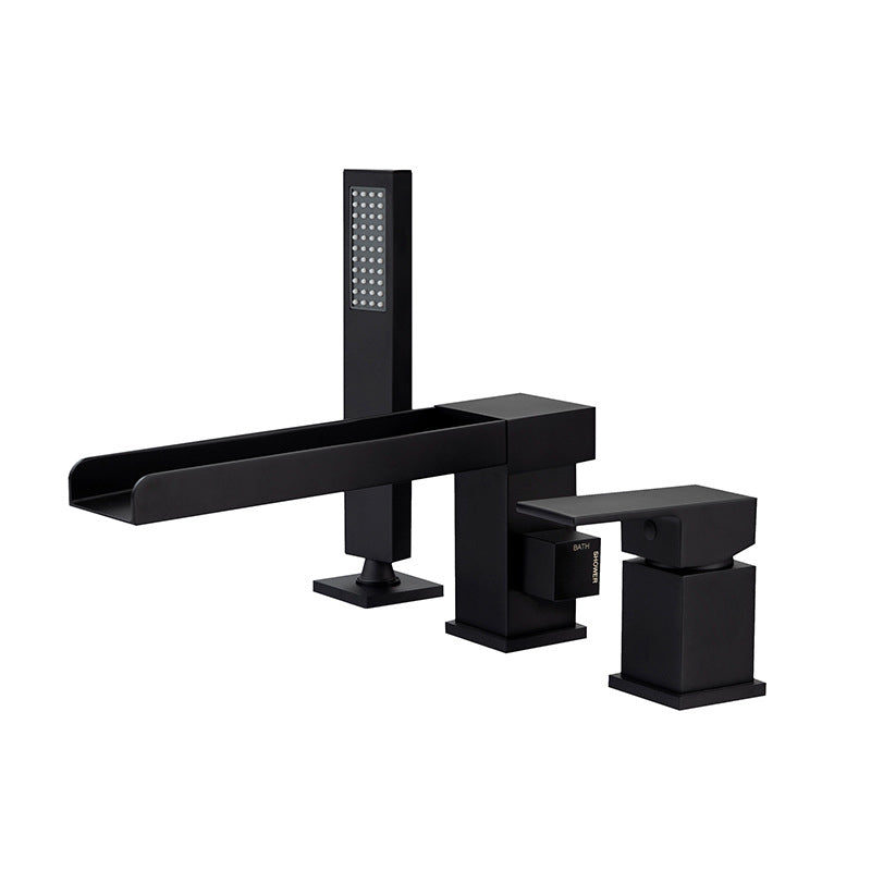 Traditional Roman Tub Faucet Trim Copper Lever Handle Waterfall Roman Tub Filler Black Clearhalo 'Bathroom Remodel & Bathroom Fixtures' 'Bathtub Faucets' 'bathtub_faucets' 'Home Improvement' 'home_improvement' 'home_improvement_bathtub_faucets' 6849648