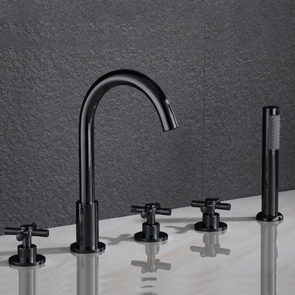 Traditional Roman Tub Faucet Set Copper Deck Mounted Triple Handle Roman Bathtub Faucet Black High Arc Clearhalo 'Bathroom Remodel & Bathroom Fixtures' 'Bathtub Faucets' 'bathtub_faucets' 'Home Improvement' 'home_improvement' 'home_improvement_bathtub_faucets' 6849658