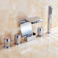 Traditional Roman Tub Faucet Set Copper Deck Mounted Triple Handle Roman Bathtub Faucet Silver Waterfall Comes Out Clearhalo 'Bathroom Remodel & Bathroom Fixtures' 'Bathtub Faucets' 'bathtub_faucets' 'Home Improvement' 'home_improvement' 'home_improvement_bathtub_faucets' 6849660