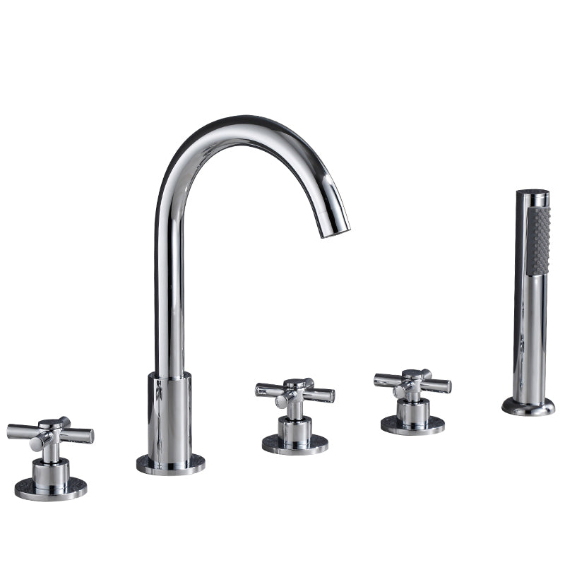 Traditional Roman Tub Faucet Set Copper Deck Mounted Triple Handle Roman Bathtub Faucet Clearhalo 'Bathroom Remodel & Bathroom Fixtures' 'Bathtub Faucets' 'bathtub_faucets' 'Home Improvement' 'home_improvement' 'home_improvement_bathtub_faucets' 6849663