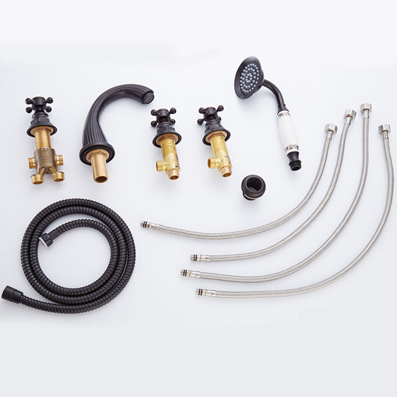 Traditional Roman Tub Faucet Set Copper Deck Mounted Triple Handle Roman Bathtub Faucet Clearhalo 'Bathroom Remodel & Bathroom Fixtures' 'Bathtub Faucets' 'bathtub_faucets' 'Home Improvement' 'home_improvement' 'home_improvement_bathtub_faucets' 6849668