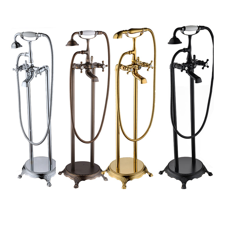 Traditional Style Freestanding Tub Filler Copper Floor Mount Freestanding Tub Filler Clearhalo 'Bathroom Remodel & Bathroom Fixtures' 'Bathtub Faucets' 'bathtub_faucets' 'Home Improvement' 'home_improvement' 'home_improvement_bathtub_faucets' 6849678