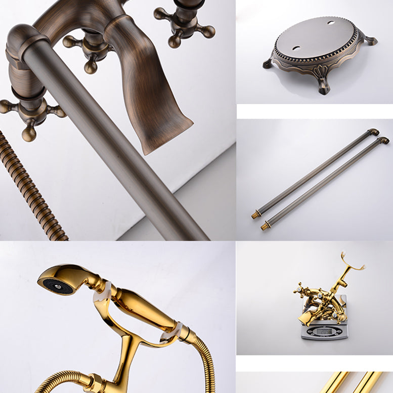 Traditional Style Freestanding Tub Filler Copper Floor Mount Freestanding Tub Filler Clearhalo 'Bathroom Remodel & Bathroom Fixtures' 'Bathtub Faucets' 'bathtub_faucets' 'Home Improvement' 'home_improvement' 'home_improvement_bathtub_faucets' 6849689