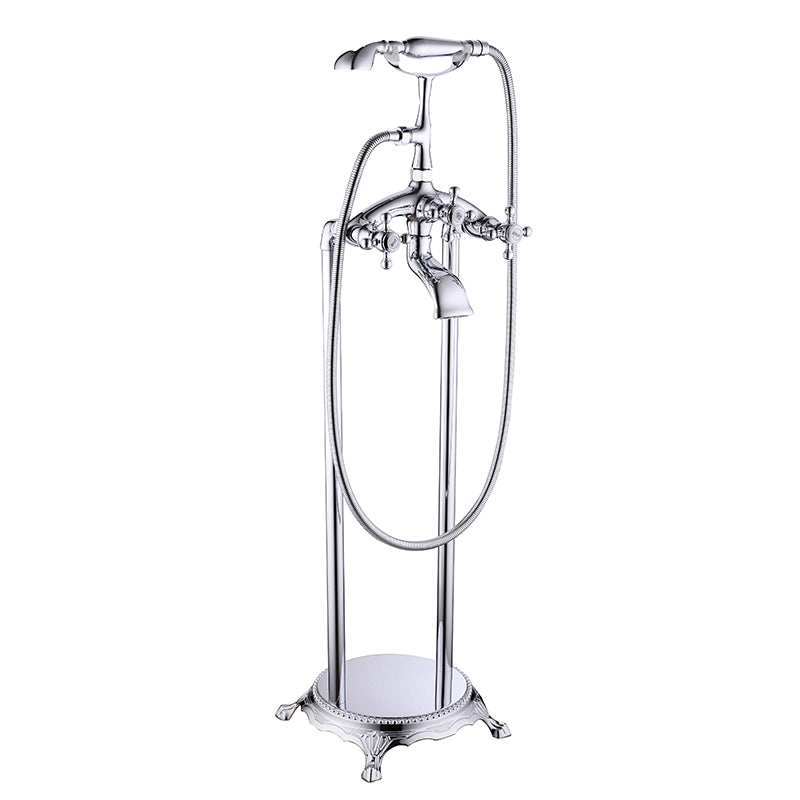 Traditional Style Freestanding Tub Filler Copper Floor Mount Freestanding Tub Filler Bright Silver Without Legs Clearhalo 'Bathroom Remodel & Bathroom Fixtures' 'Bathtub Faucets' 'bathtub_faucets' 'Home Improvement' 'home_improvement' 'home_improvement_bathtub_faucets' 6849691
