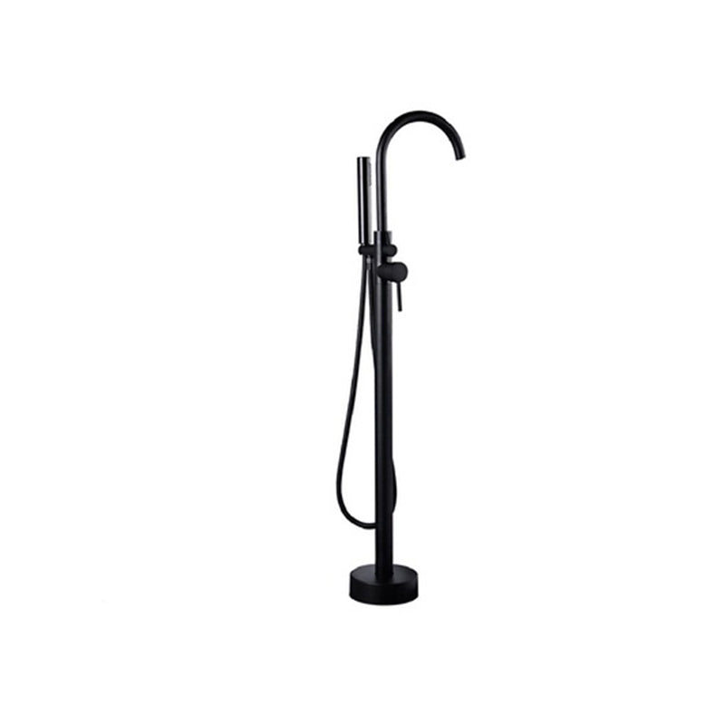 Brass Freestanding Tub Filler Floor Mounted Tub Filler with Lever Handles Black Hand Shower Included Clearhalo 'Bathroom Remodel & Bathroom Fixtures' 'Bathtub Faucets' 'bathtub_faucets' 'Home Improvement' 'home_improvement' 'home_improvement_bathtub_faucets' 6849700
