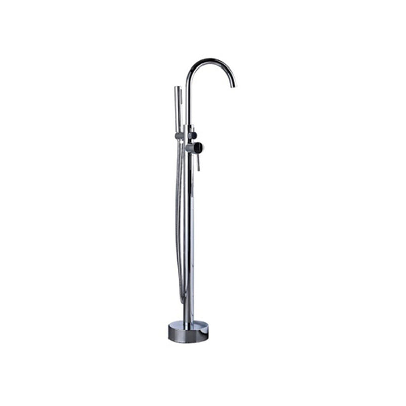 Brass Freestanding Tub Filler Floor Mounted Tub Filler with Lever Handles Chrome Hand Shower Included Clearhalo 'Bathroom Remodel & Bathroom Fixtures' 'Bathtub Faucets' 'bathtub_faucets' 'Home Improvement' 'home_improvement' 'home_improvement_bathtub_faucets' 6849704