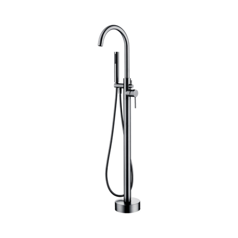 Brass Freestanding Tub Filler Floor Mounted Tub Filler with Lever Handles Silver Black Hand Shower Included Clearhalo 'Bathroom Remodel & Bathroom Fixtures' 'Bathtub Faucets' 'bathtub_faucets' 'Home Improvement' 'home_improvement' 'home_improvement_bathtub_faucets' 6849707