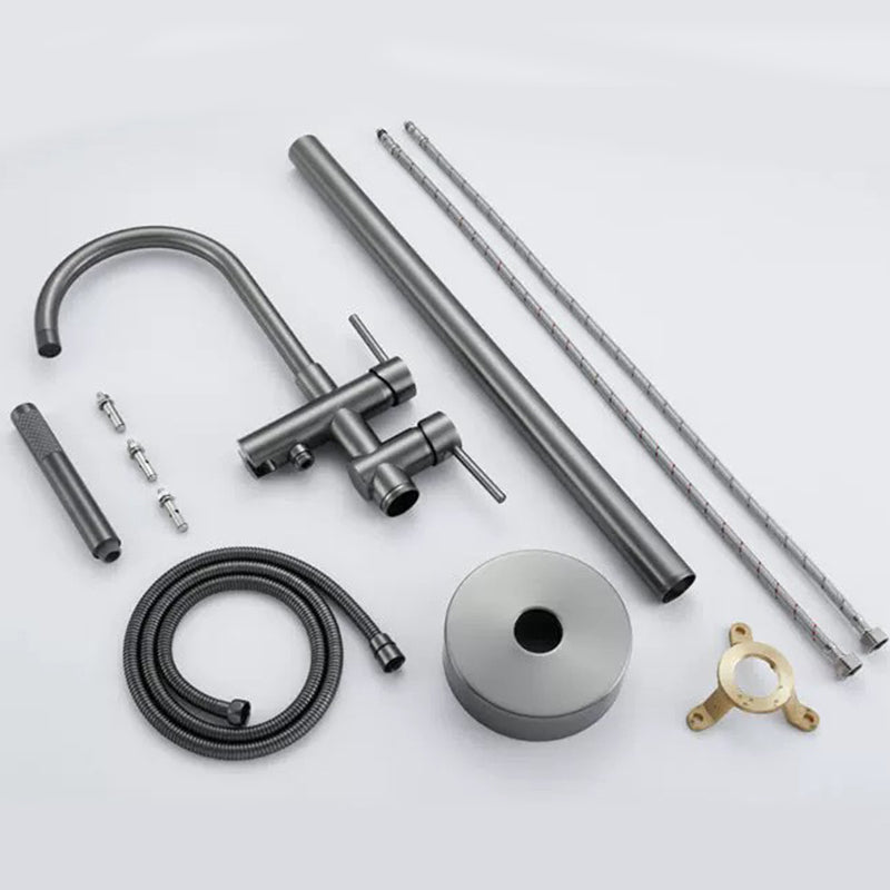 Brass Freestanding Tub Filler Floor Mounted Tub Filler with Lever Handles Clearhalo 'Bathroom Remodel & Bathroom Fixtures' 'Bathtub Faucets' 'bathtub_faucets' 'Home Improvement' 'home_improvement' 'home_improvement_bathtub_faucets' 6849713