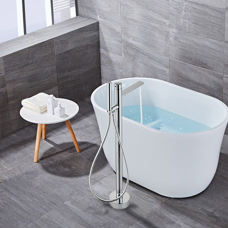 Traditional Style Freestanding Tub Filler Pure Color Floor Mount Freestanding Tub Filler Chrome Concealed Installation Clearhalo 'Bathroom Remodel & Bathroom Fixtures' 'Bathtub Faucets' 'bathtub_faucets' 'Home Improvement' 'home_improvement' 'home_improvement_bathtub_faucets' 6849732