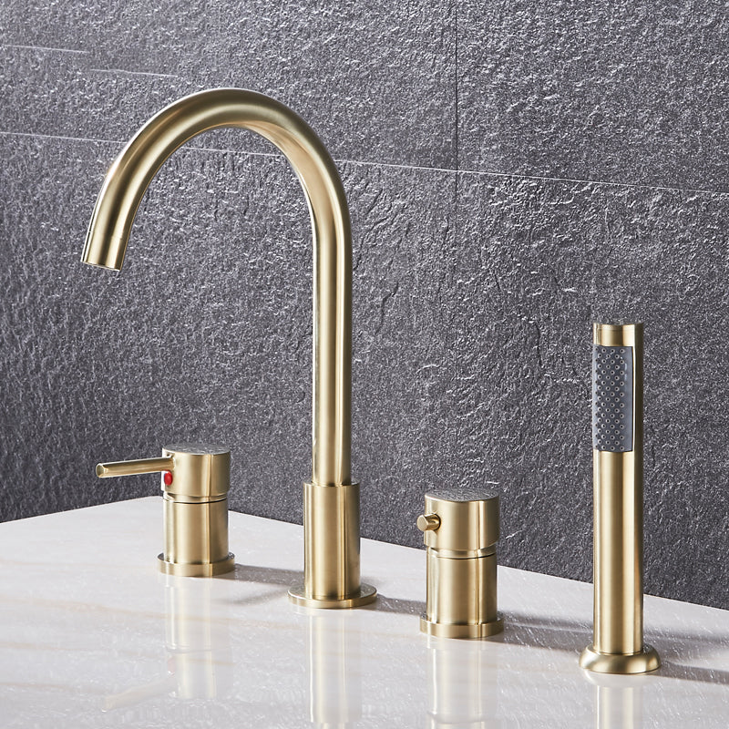 Modern Style Roman Tub Faucet Copper Deck-Mount Roman Tub Faucet Golden Clearhalo 'Bathroom Remodel & Bathroom Fixtures' 'Bathtub Faucets' 'bathtub_faucets' 'Home Improvement' 'home_improvement' 'home_improvement_bathtub_faucets' 6849754