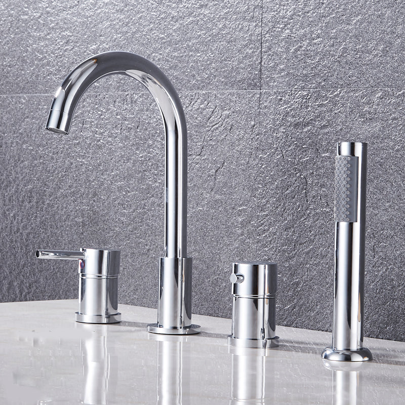 Modern Style Roman Tub Faucet Copper Deck-Mount Roman Tub Faucet Chrome Clearhalo 'Bathroom Remodel & Bathroom Fixtures' 'Bathtub Faucets' 'bathtub_faucets' 'Home Improvement' 'home_improvement' 'home_improvement_bathtub_faucets' 6849756