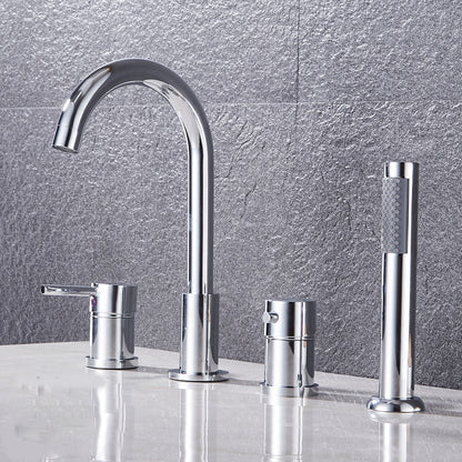 Modern Style Roman Tub Faucet Copper Deck-Mount Roman Tub Faucet Chrome Clearhalo 'Bathroom Remodel & Bathroom Fixtures' 'Bathtub Faucets' 'bathtub_faucets' 'Home Improvement' 'home_improvement' 'home_improvement_bathtub_faucets' 6849756