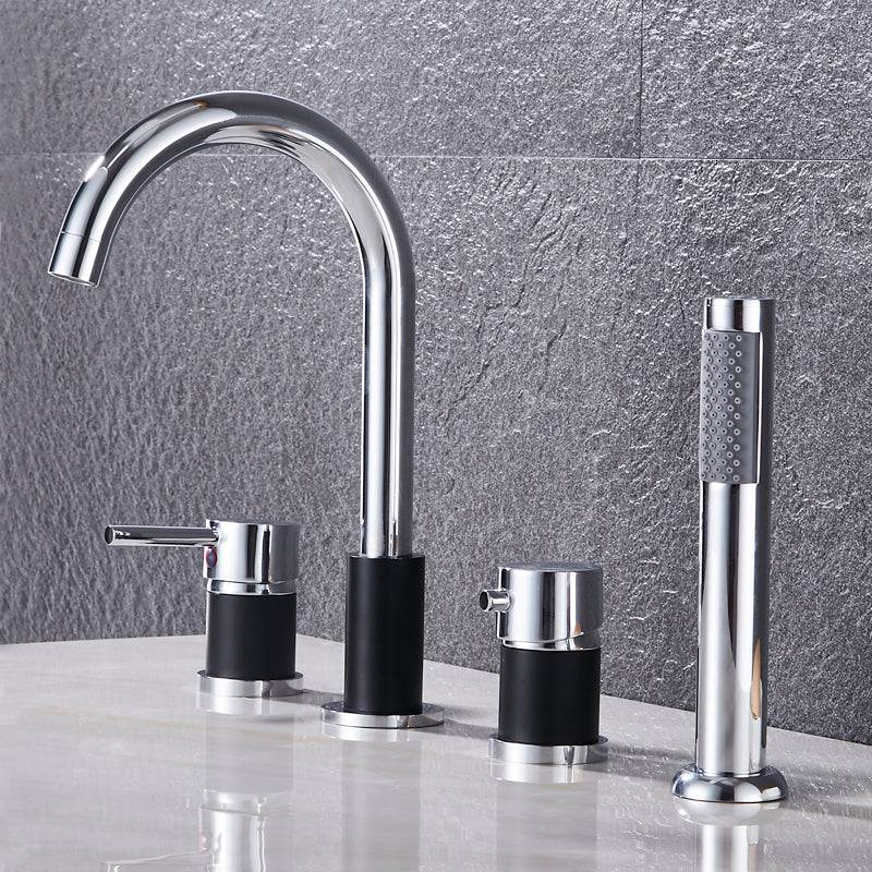 Modern Style Roman Tub Faucet Copper Deck-Mount Roman Tub Faucet Black Silver Clearhalo 'Bathroom Remodel & Bathroom Fixtures' 'Bathtub Faucets' 'bathtub_faucets' 'Home Improvement' 'home_improvement' 'home_improvement_bathtub_faucets' 6849757