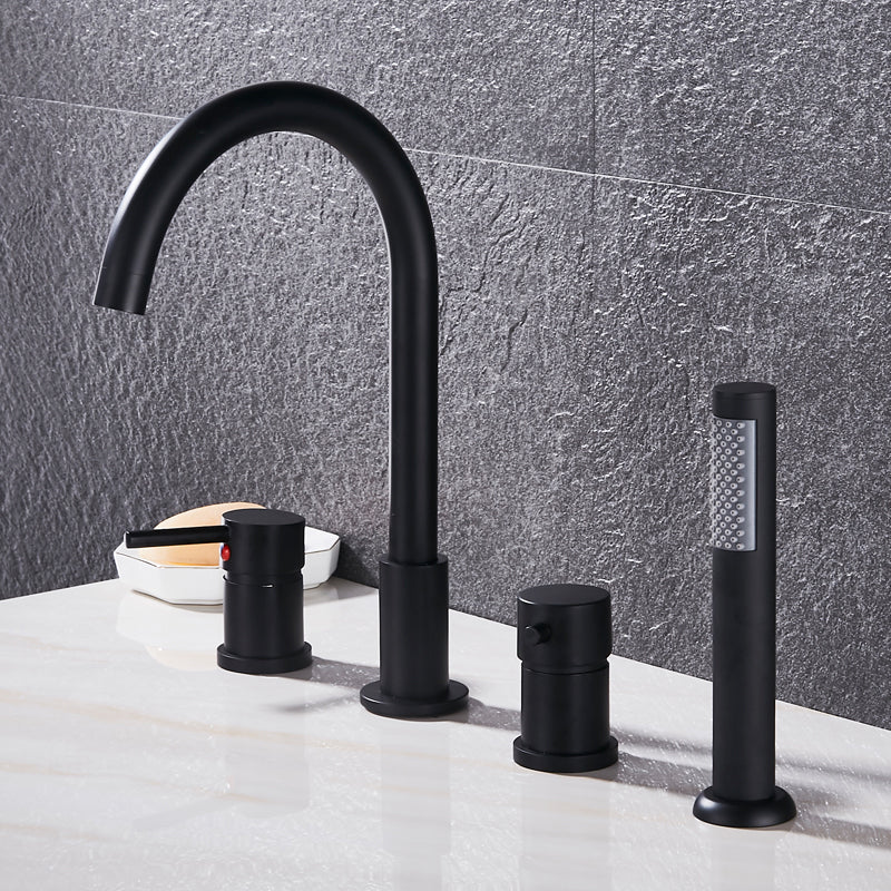 Modern Style Roman Tub Faucet Copper Deck-Mount Roman Tub Faucet Black Clearhalo 'Bathroom Remodel & Bathroom Fixtures' 'Bathtub Faucets' 'bathtub_faucets' 'Home Improvement' 'home_improvement' 'home_improvement_bathtub_faucets' 6849758