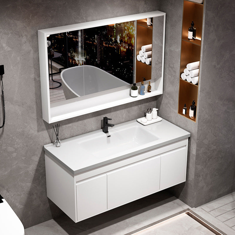 Rectangle Bathroom Vanity Wall-Mounted Mirror Wood Frame Modern Vanity with Doors Clearhalo 'Bathroom Remodel & Bathroom Fixtures' 'Bathroom Vanities' 'bathroom_vanities' 'Home Improvement' 'home_improvement' 'home_improvement_bathroom_vanities' 6849766