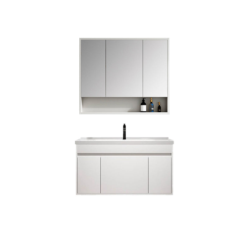 Rectangle Bathroom Vanity Wall-Mounted Mirror Wood Frame Modern Vanity with Doors Vanity & Faucet & Mirror Cabinet 36"L x 20"W x 19"H Clearhalo 'Bathroom Remodel & Bathroom Fixtures' 'Bathroom Vanities' 'bathroom_vanities' 'Home Improvement' 'home_improvement' 'home_improvement_bathroom_vanities' 6849770