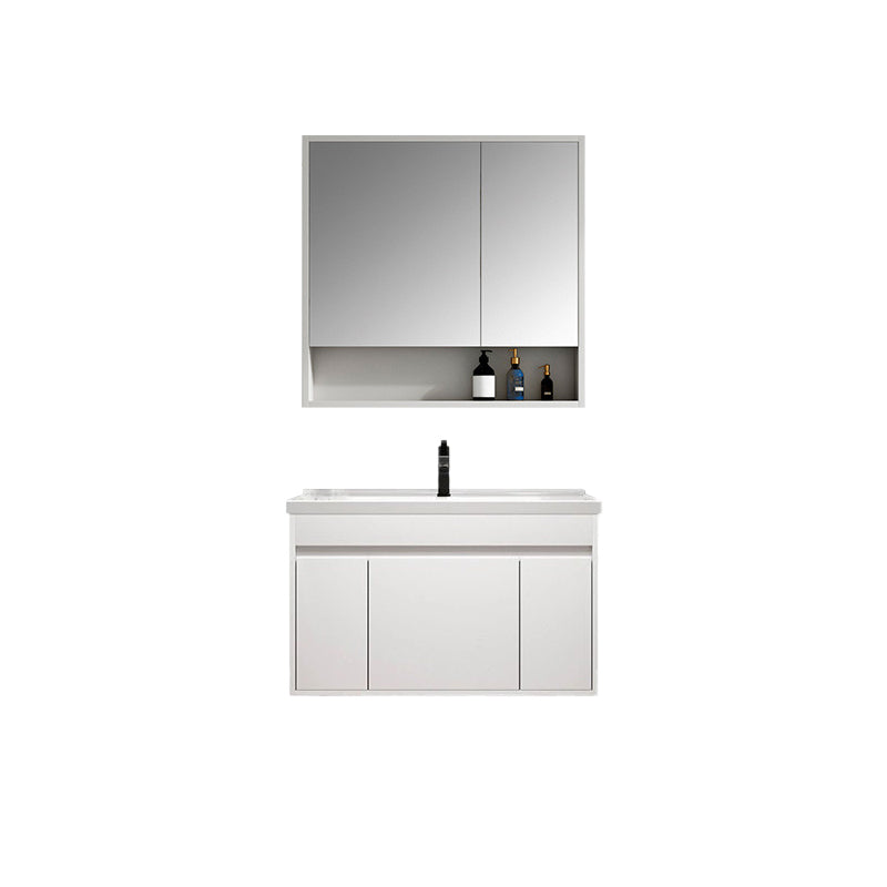 Rectangle Bathroom Vanity Wall-Mounted Mirror Wood Frame Modern Vanity with Doors Vanity & Faucet & Mirror Cabinet 32"L x 20"W x 19"H Clearhalo 'Bathroom Remodel & Bathroom Fixtures' 'Bathroom Vanities' 'bathroom_vanities' 'Home Improvement' 'home_improvement' 'home_improvement_bathroom_vanities' 6849772