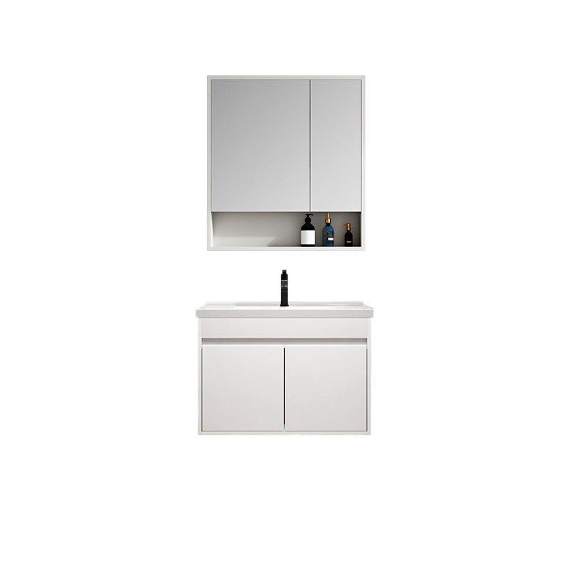 Rectangle Bathroom Vanity Wall-Mounted Mirror Wood Frame Modern Vanity with Doors Vanity & Faucet & Mirror Cabinet 28"L x 20"W x 19"H Clearhalo 'Bathroom Remodel & Bathroom Fixtures' 'Bathroom Vanities' 'bathroom_vanities' 'Home Improvement' 'home_improvement' 'home_improvement_bathroom_vanities' 6849776