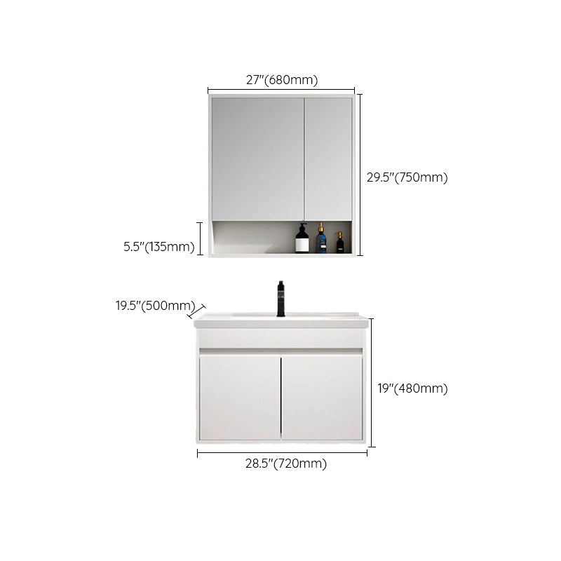 Rectangle Bathroom Vanity Wall-Mounted Mirror Wood Frame Modern Vanity with Doors Clearhalo 'Bathroom Remodel & Bathroom Fixtures' 'Bathroom Vanities' 'bathroom_vanities' 'Home Improvement' 'home_improvement' 'home_improvement_bathroom_vanities' 6849778