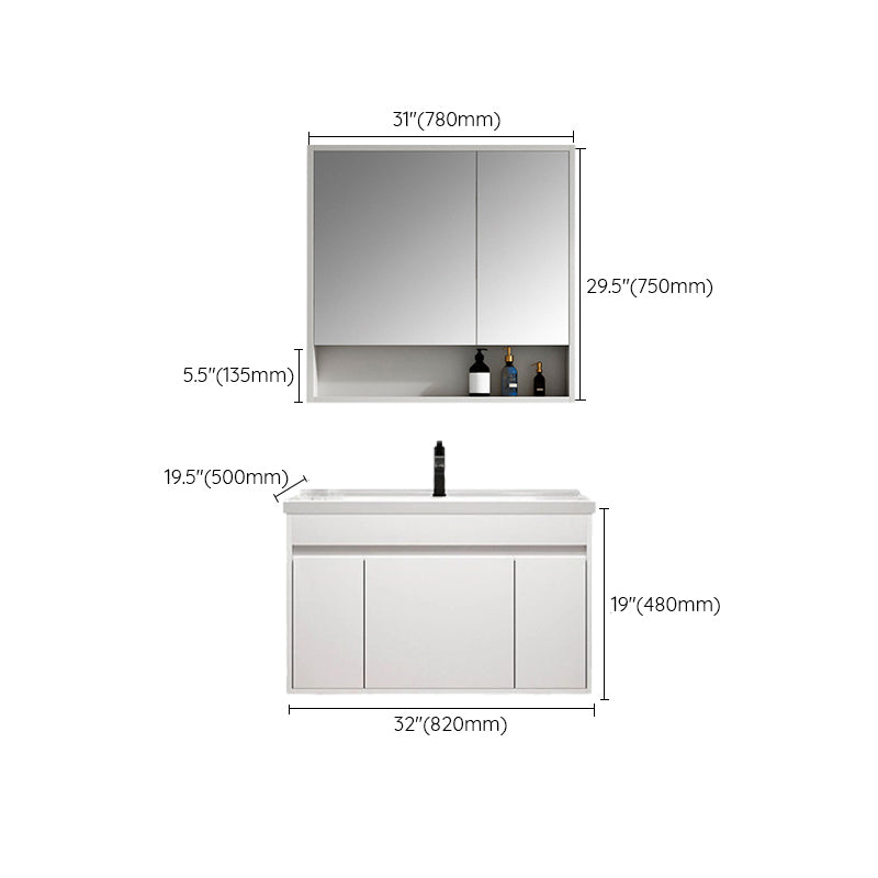 Rectangle Bathroom Vanity Wall-Mounted Mirror Wood Frame Modern Vanity with Doors Clearhalo 'Bathroom Remodel & Bathroom Fixtures' 'Bathroom Vanities' 'bathroom_vanities' 'Home Improvement' 'home_improvement' 'home_improvement_bathroom_vanities' 6849779