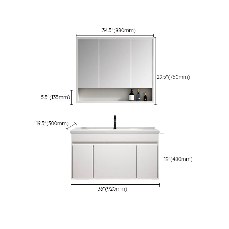 Rectangle Bathroom Vanity Wall-Mounted Mirror Wood Frame Modern Vanity with Doors Clearhalo 'Bathroom Remodel & Bathroom Fixtures' 'Bathroom Vanities' 'bathroom_vanities' 'Home Improvement' 'home_improvement' 'home_improvement_bathroom_vanities' 6849780