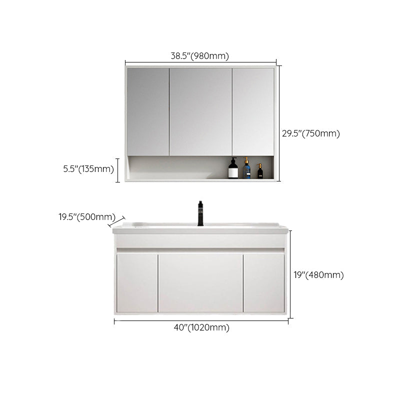 Rectangle Bathroom Vanity Wall-Mounted Mirror Wood Frame Modern Vanity with Doors Clearhalo 'Bathroom Remodel & Bathroom Fixtures' 'Bathroom Vanities' 'bathroom_vanities' 'Home Improvement' 'home_improvement' 'home_improvement_bathroom_vanities' 6849781
