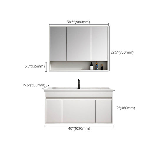 Rectangle Bathroom Vanity Wall-Mounted Mirror Wood Frame Modern Vanity with Doors Clearhalo 'Bathroom Remodel & Bathroom Fixtures' 'Bathroom Vanities' 'bathroom_vanities' 'Home Improvement' 'home_improvement' 'home_improvement_bathroom_vanities' 6849781