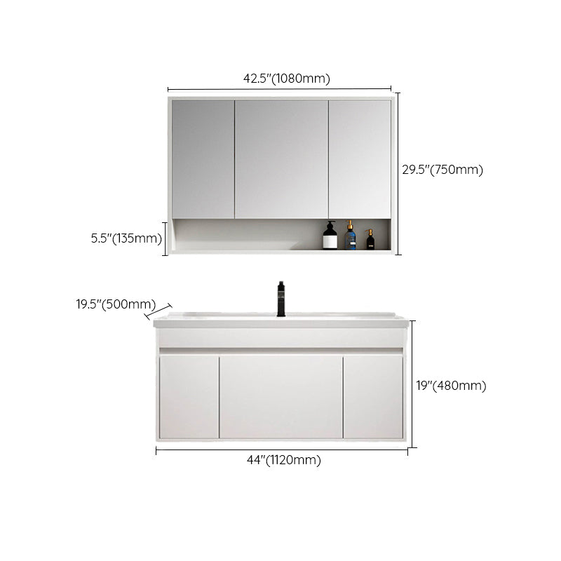 Rectangle Bathroom Vanity Wall-Mounted Mirror Wood Frame Modern Vanity with Doors Clearhalo 'Bathroom Remodel & Bathroom Fixtures' 'Bathroom Vanities' 'bathroom_vanities' 'Home Improvement' 'home_improvement' 'home_improvement_bathroom_vanities' 6849782