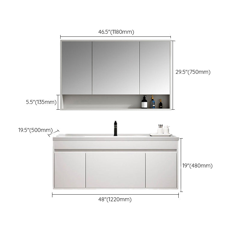 Rectangle Bathroom Vanity Wall-Mounted Mirror Wood Frame Modern Vanity with Doors Clearhalo 'Bathroom Remodel & Bathroom Fixtures' 'Bathroom Vanities' 'bathroom_vanities' 'Home Improvement' 'home_improvement' 'home_improvement_bathroom_vanities' 6849783