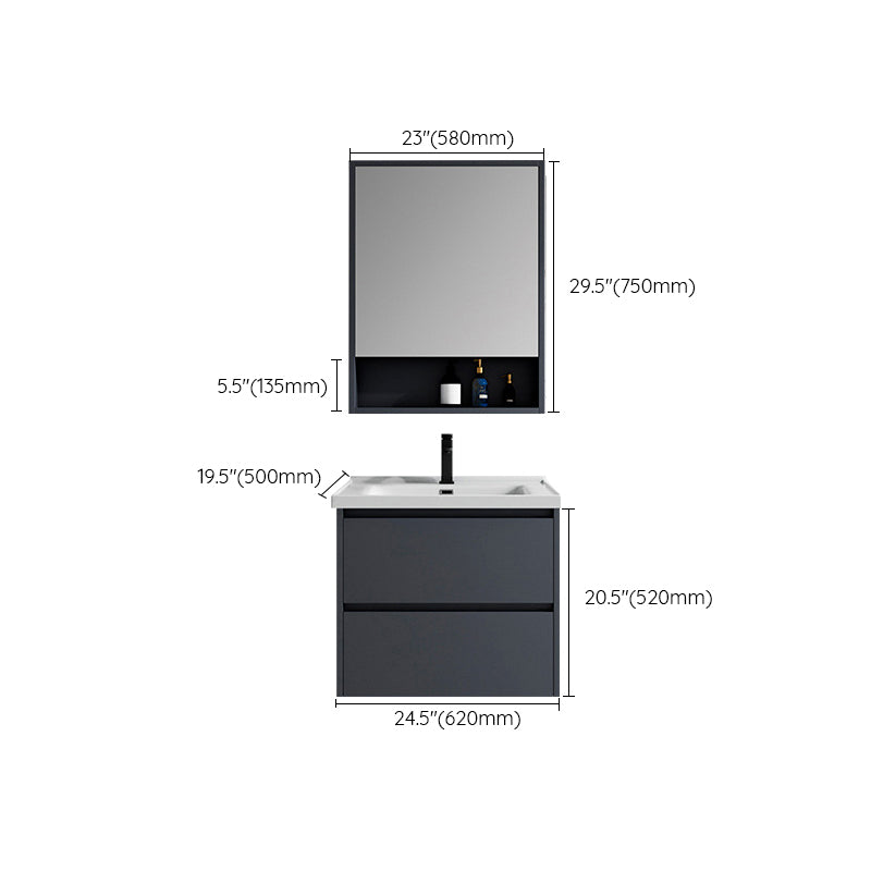 2 Drawers Vanity Mirror Single Sink Wall Mount Rectangle Bathroom Vanity with Door Clearhalo 'Bathroom Remodel & Bathroom Fixtures' 'Bathroom Vanities' 'bathroom_vanities' 'Home Improvement' 'home_improvement' 'home_improvement_bathroom_vanities' 6849794